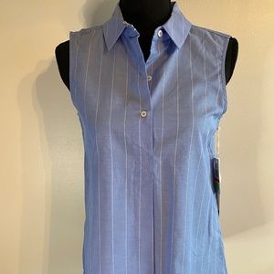 Pin striped blue sleeveless half button up